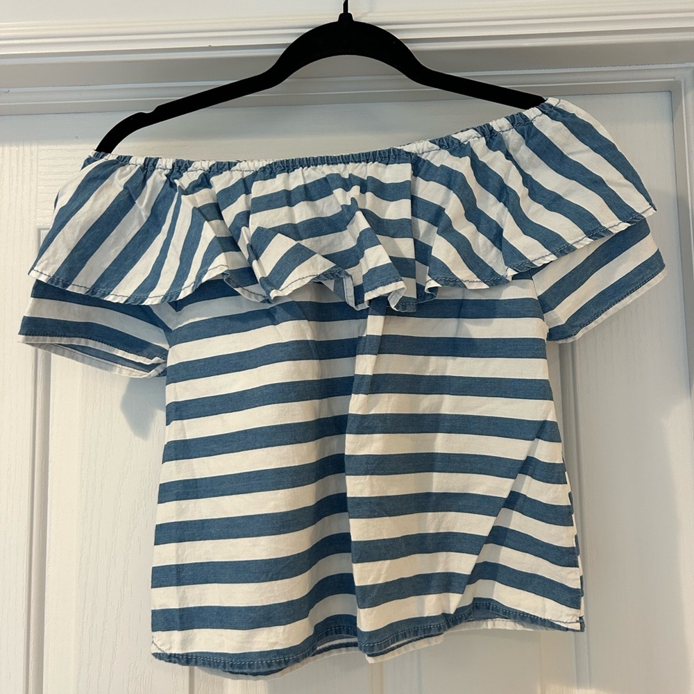 Zara girls blue & white stripe top.
